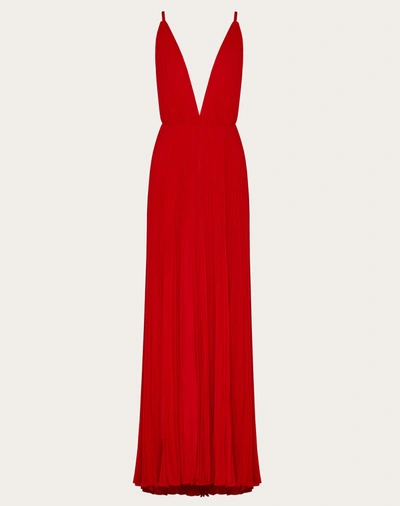 Valentino Pleated Georgette Evening Dress In Red