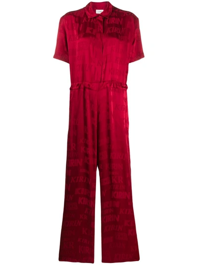 Kirin Button Down Sporty Jumpsuit In Red