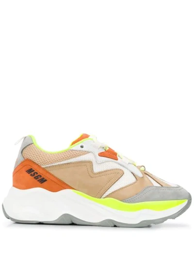 Msgm Contrast-panel Low-top Trainers In Neutrals