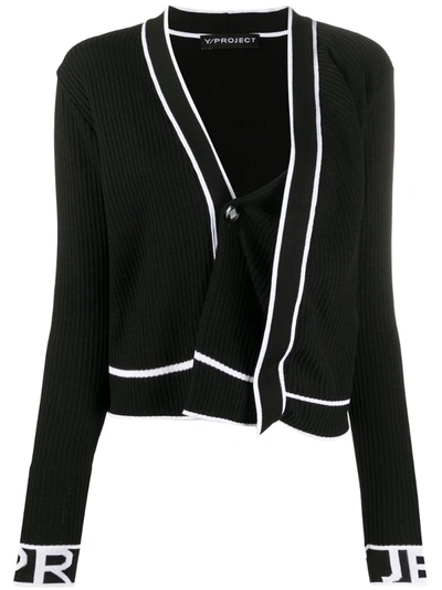 Y/project Asymmetric Ribbed Knit Cardigan In Black
