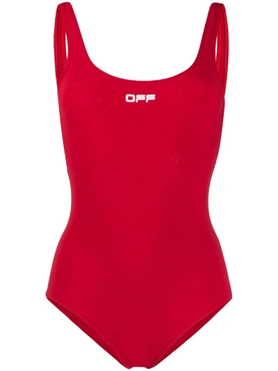 Off-white Logo-print Swimsuit In Red