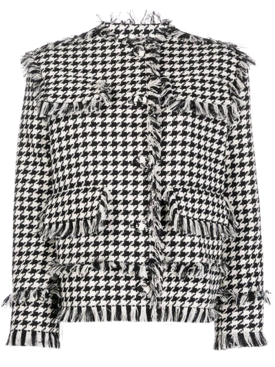 Msgm Single-breasted Houndstooth Jacket In Black/white