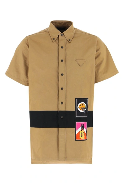 Prada Logo Patch Short Sleeve Shirt In Multi