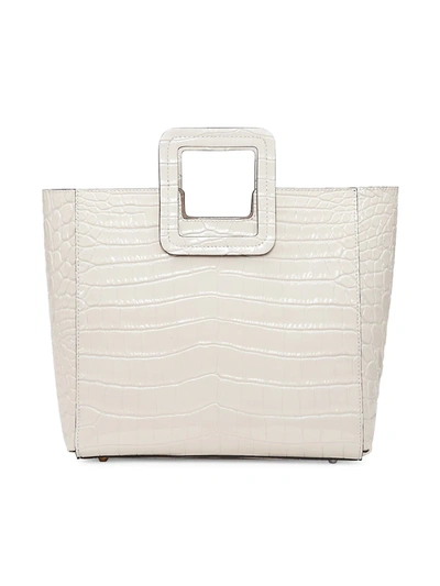 Staud Shirley Croc-embossed Leather Tote In Cream