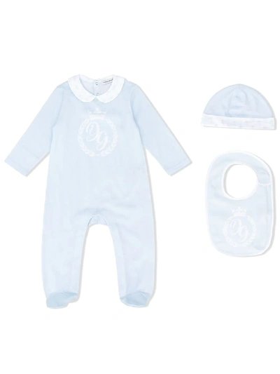 Dolce & Gabbana Babies' Kids Cotton All-in-one, Hat And Bib Set In Azzurro