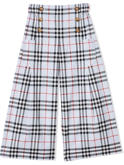 Burberry Kids Check Trousers (3-14 Years) In Sky Blue