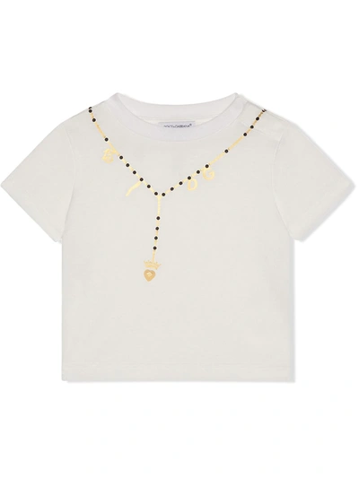 Dolce & Gabbana Babies' Kids Necklace T-shirt (3-30 Months) In White
