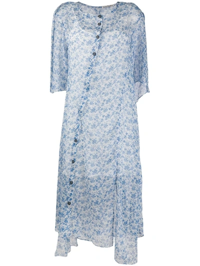 Acne Studios Floral-print Chiffon Dress Blue/white