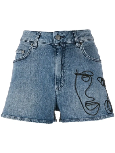 Moschino Denim Shorts With Cornely Embroidery In Blue