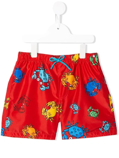 Dolce & Gabbana Kids' Nylon Swimming Trunks With Crab Print In Red