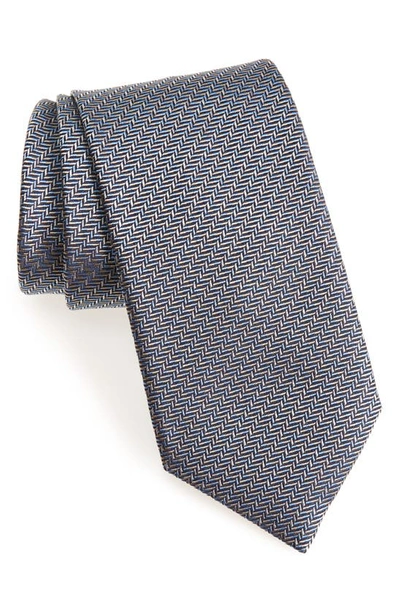 Brioni Geometric Silk Tie In Sky Blue/ Flannel
