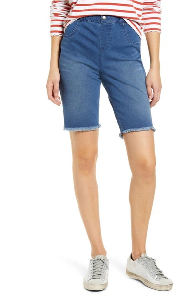 Hue Ultra-soft Denim High Rise Bermuda Shorts In Windsor Blue