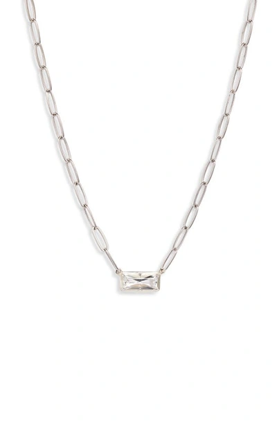 Anzie Dew Drop White Topaz Baguette Pendant Necklace In Silver/ White