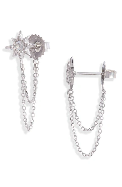 Anzie White Topaz Chain Detail Stud Earrings In Silver/ White