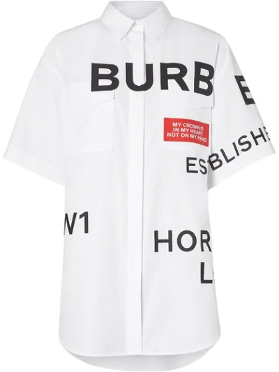Burberry Short-sleeve Horseferry Print Cotton Oversized Shirt In White