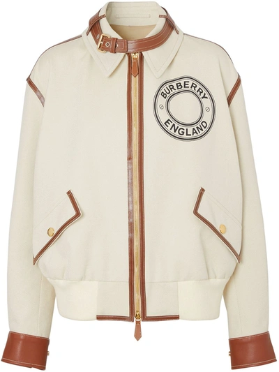 Burberry Logo Graphic Cotton Canvas And Lambskin Blouson In Neutrals ...