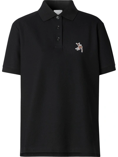 Burberry Deer Motif Cotton Piqué Oversized Polo Shirt In Black