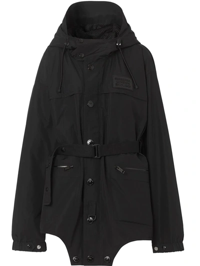 Burberry Cut-out Hem Technical Cotton Parka In Black