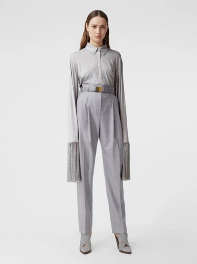Burberry Cut-out Detail Wool Tailored Trousers In Heather Melange