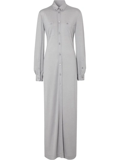 Burberry Side-slit Wool Silk Jersey Shirt Dress In Grey