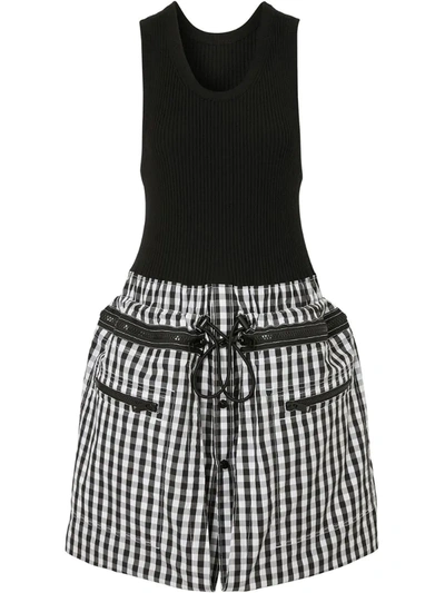 Burberry Convertible Mixed Media Gingham Dress In Black