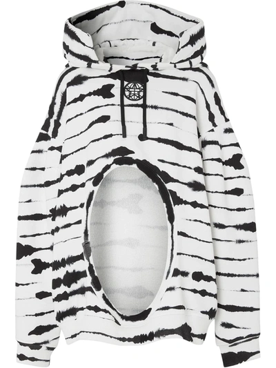 Burberry Cut-out Detail Watercolour Print Cotton Hoodie In White
