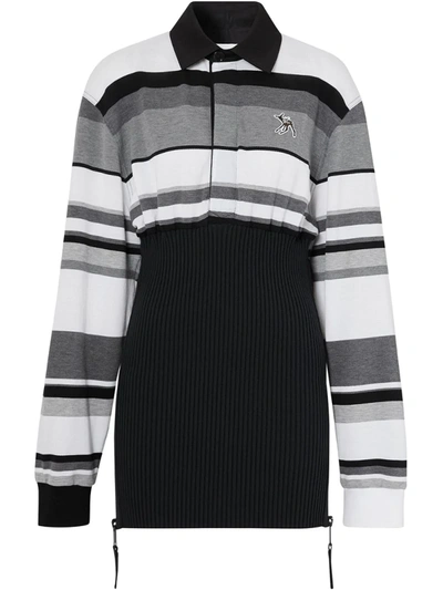 Burberry Long-sleeve Striped Cotton Reconstructed Polo Shirt In Gray