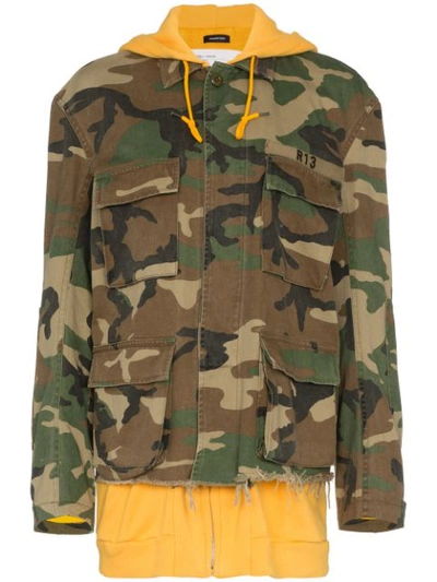 R13 Camo Abu Jacket With Long Hoodie In Yellow,green