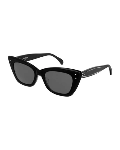 Alaïa Studded Acetate Cat-eye Sunglasses In Black Black Grey