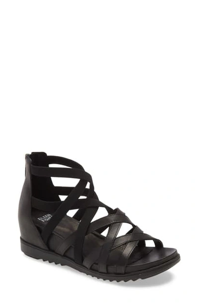Eileen Fisher Verge Wedge Sandals In Black Leather