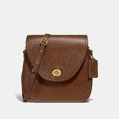 Coach Turnlock Flap Square Pouch In Brown In B4/dark Saddle