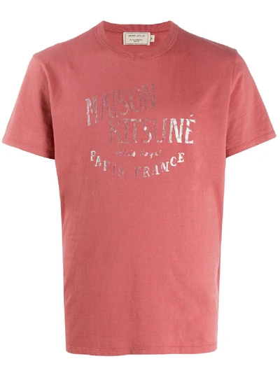 Maison Kitsuné Red Printed Cotton T-shirt In Pink