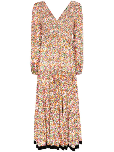 Rixo London Brooke Floral Pattern Maxi Dress In Orange,green,fuchsia