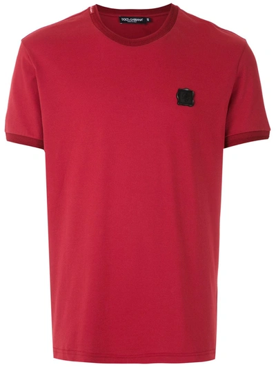 Dolce & Gabbana Cotton T-shirt With Patch In Burgundy