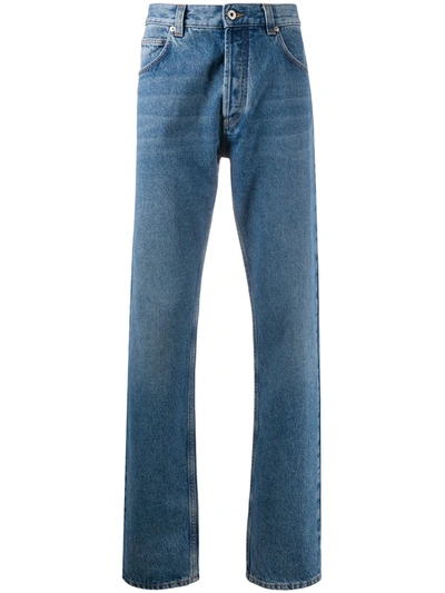 Loewe Anagram Cuff Straight Leg Jeans In Blue