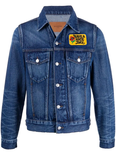 Sandro Have A Nice Day Embroidered Denim Jacket In Blue