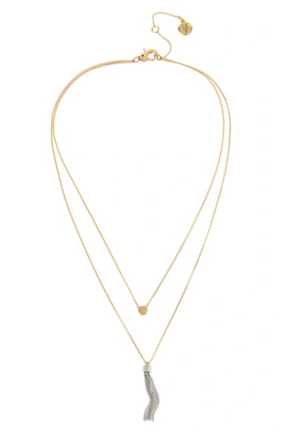 Allsaints Two-tone Hexagon & Chain Tassel Layered Necklace, 15-17 In Gold