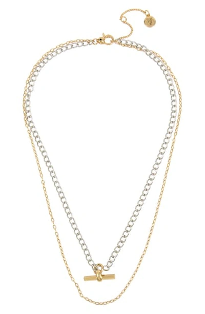 Allsaints Two-tone Layered Bar Necklace, 16-18 In Gold