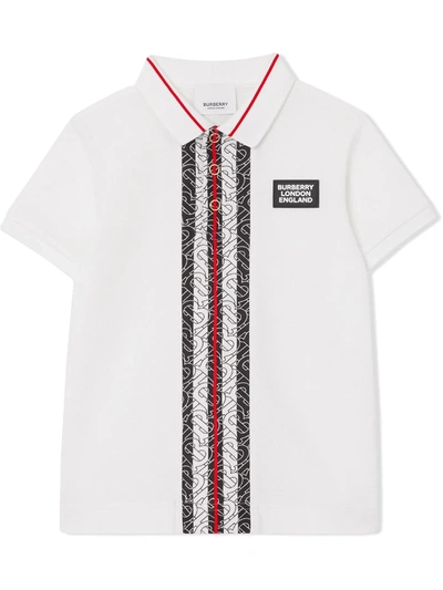 Burberry Kids' Joseph Monogram Stripe Pique Polo Shirt In White