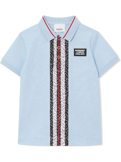 Burberry Boys' Joseph Monogram Stripe Cotton Pique Polo Shirt - Little Kid, Big Kid In Blue