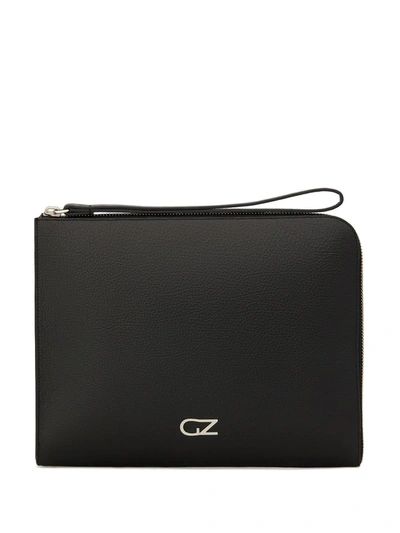 Giuseppe Zanotti Zipped Logo Plaque Clutch Bag In Black