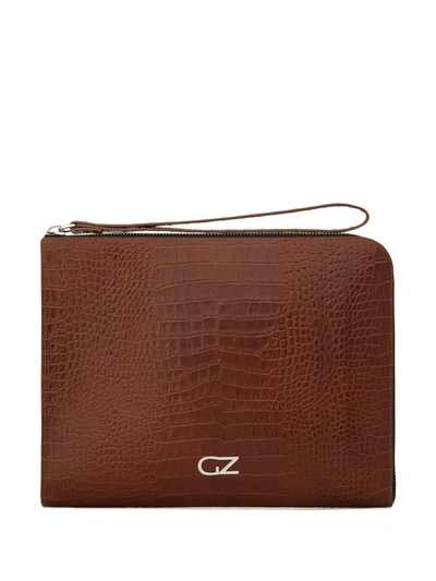 Giuseppe Zanotti Embossed Croc-effect Clutch Bag In Brown