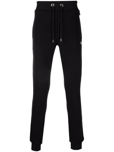 Philipp Plein Rear Embellished Cotton Track Pants In Black