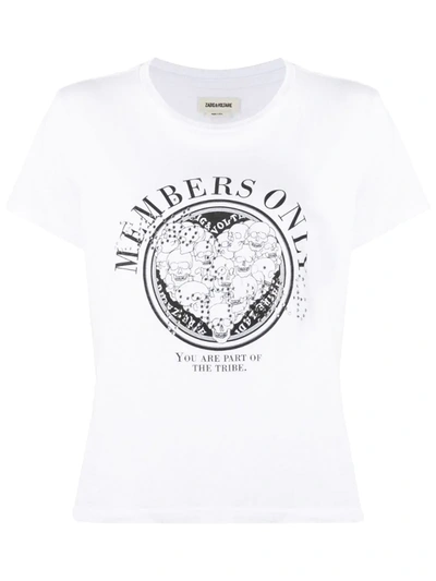 Zadig & Voltaire Rhinestone Embellished Graphic Print Cotton T-shirt In Blanc