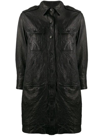 Zadig & Voltaire Button-up Crinkle-leather Dress In Black