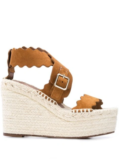 Chloé Women's Lauren Espadrille Platform Wedge Sandals In Brown