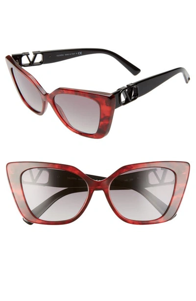 Valentino Vlogo 56mm Gradient Cat Eye Sunglasses In Red Havana/ Grey Grad