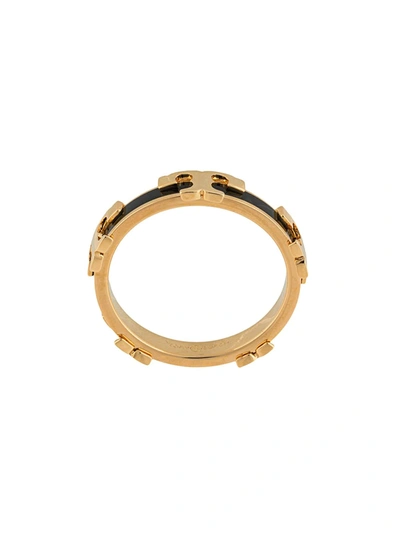 Tory Burch Serif-t Gold-plated Stackable Enamel Ring In Tory Gold/tory Navy