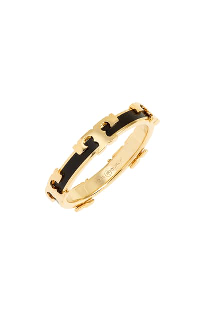 Tory Burch Kira Stackable Enamel Ring In Tory Gold / Black | ModeSens
