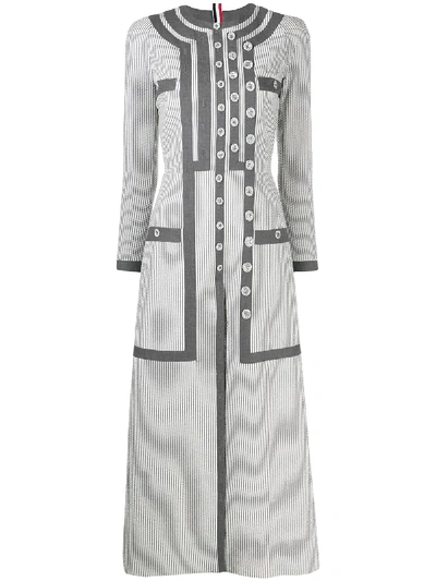 Thom Browne Seersucker Button-detail Dress In Grey